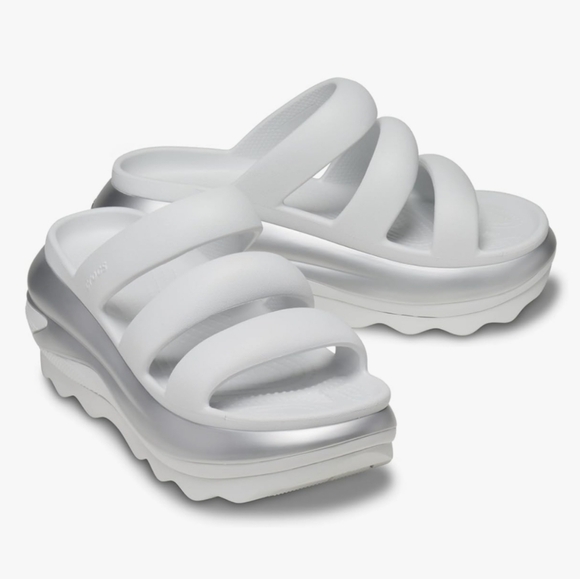 CROCS Shoes - Crocs Mega Crush Metallic Triple Strap - Moonlight/Silver- Size 8 Women (6 Men)